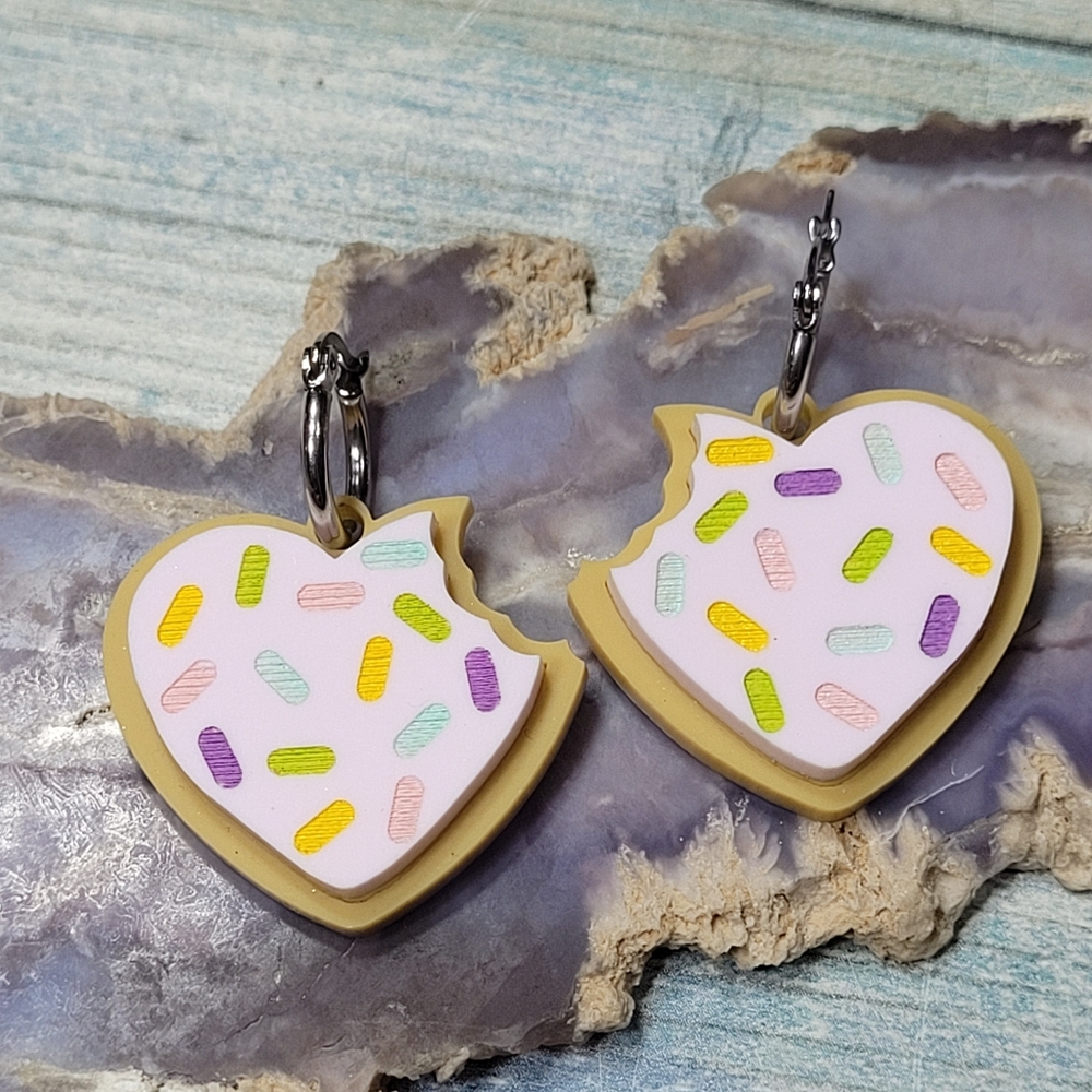 Heart-Shaped Cookie Earrings with Sprinkles